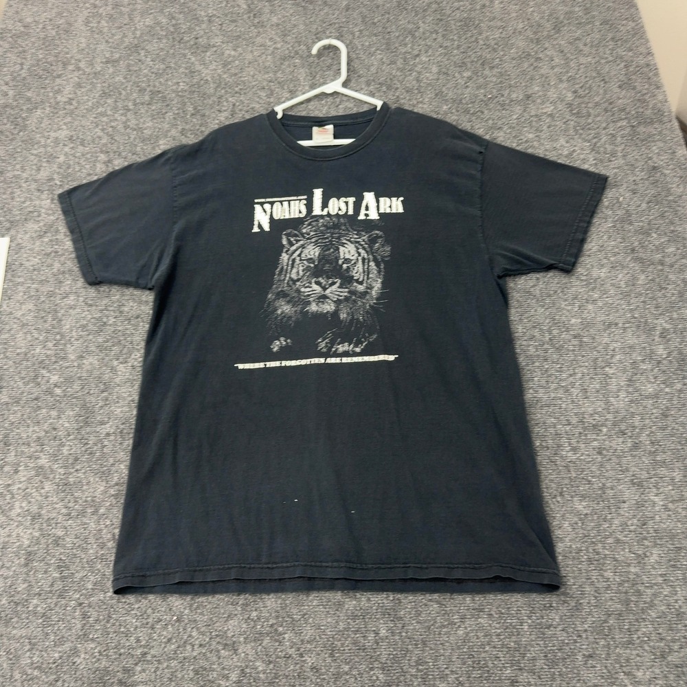 Noahs Lost Ark Fruit of the Loom T Shirt Men XL Black Cotton Tiger Graphic Vtg